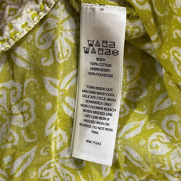Sigrid Olsen Blouse Womens XL Embroidered Tunic Top 3/4 Sleeve Lime Boho - Picture 7 of 8